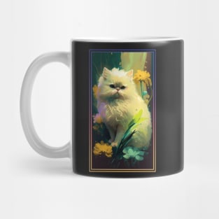 Persian Cat Vibrant Tropical Flower Tall Digital Oil Painting Portrait 3 Mug